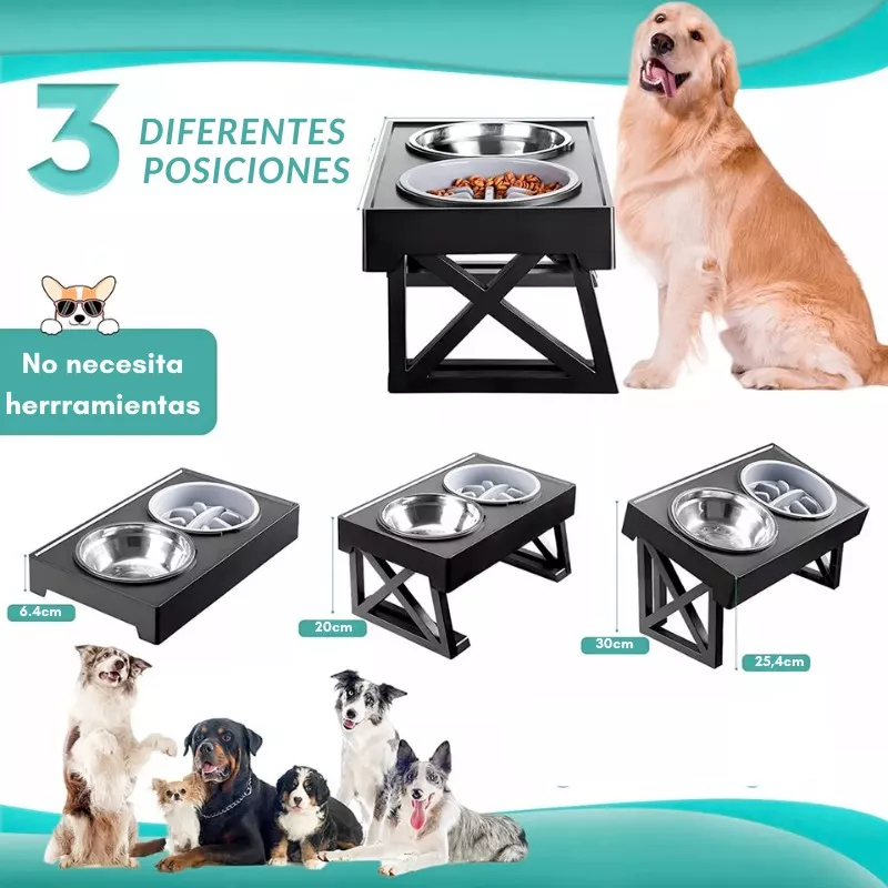 Comedero Bebedero Ajustable Para Mascotas